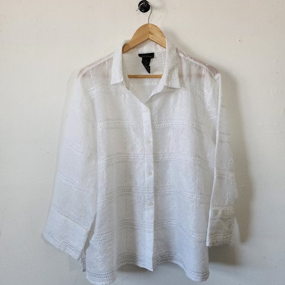 Womens Milano XL White Sheer Button Down Bohemian - Picture 4 of 8